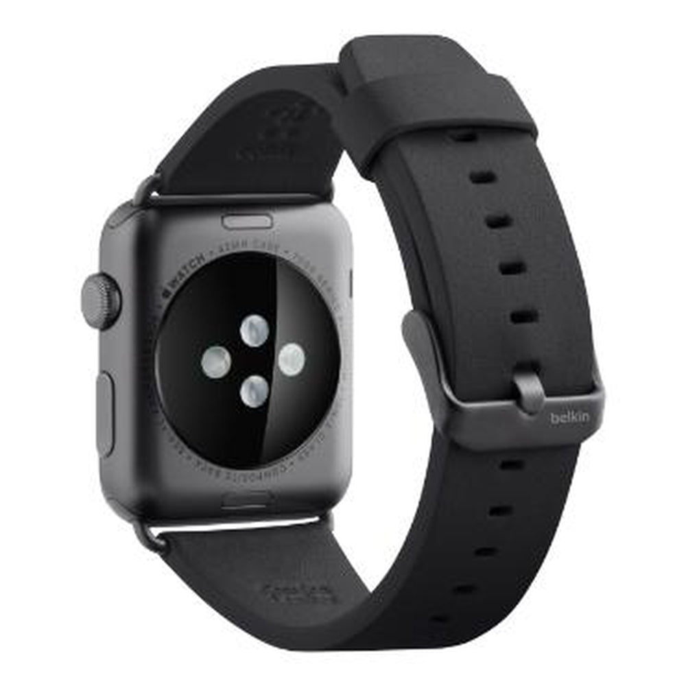 [OPEN BOX] BELKIN Apple Watch Strap for 42 mm (Series 1-8  and  SE) Genuine Italian Leather  Black (Apple Watch sold separately)