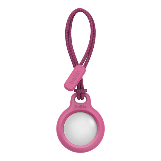 Belkin Apple AirTag Secure Holder w/ Strap | Twist and Lock Design, Scratch Prototection for Apple AirTag | Stylish Leather Strap Easily Loops to Bags, Purse, Kids - Pink