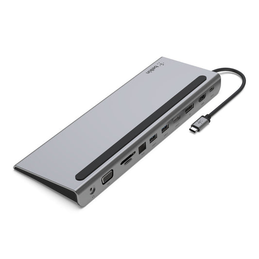 [OPEN BOX] BELKIN Connect USB-C 11-in-1 Multiport Dock - Aux, VGA, Micro/SD Slots, Ethernet, 2x USB-A 3.0, USB-A 2.0, DP, HDMI 4K, Type-C Ports - Gray