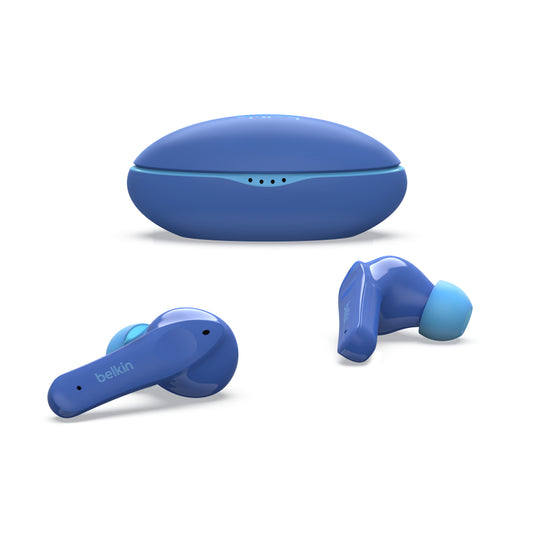 Belkin SOUNDFORM NANO True Wireless Earbuds for KIDS - Bluetooth In-Ear KID FRIENDLY w/ Volume Limiter & Touch Control, 24HRS Battery, for Apple iPhone/iPad, Samsung/Huawei, Tablets & Laptops - Blue