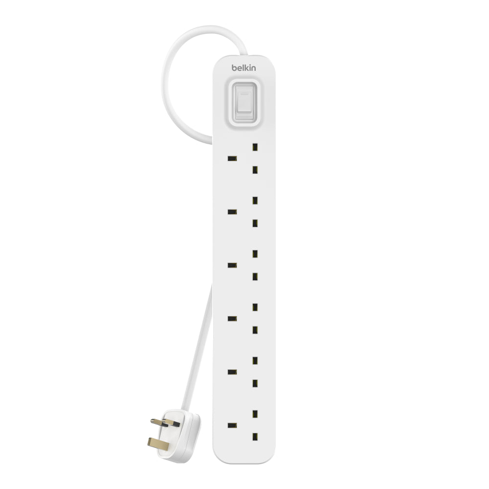 BELKIN 6-Way Extension Wire Power Strip with 3 Meters Power Cord - White