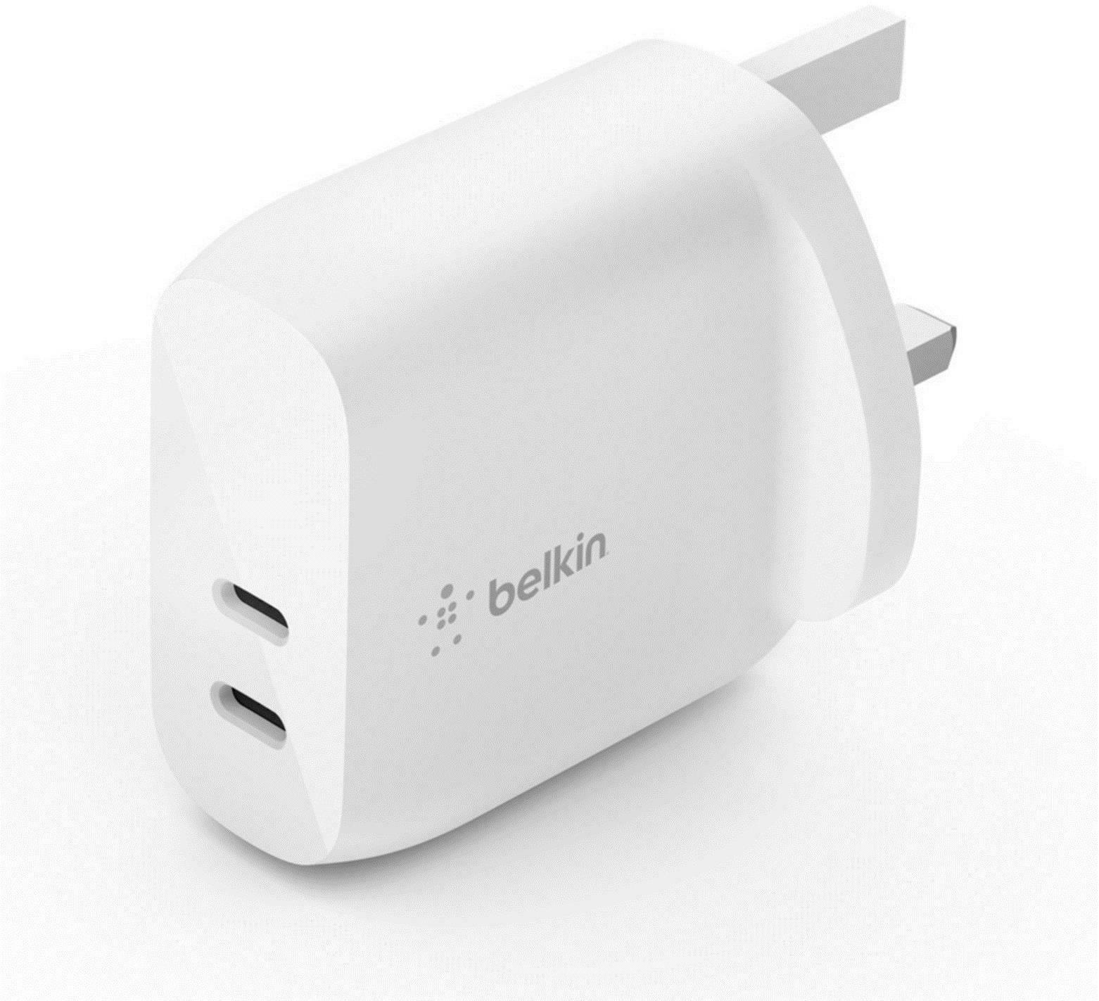 BELKIN 40W Dual USB-C PD Wall Charger 20W Per Port Fast PD - White