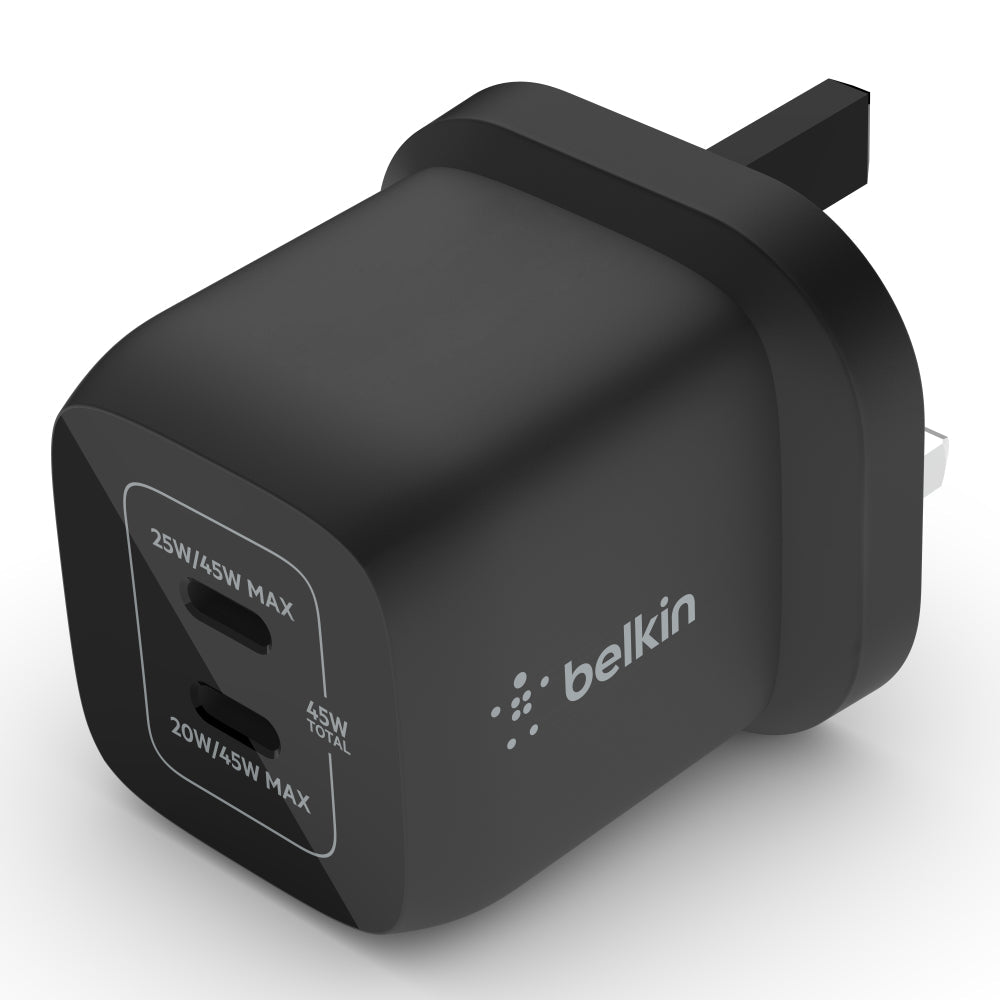 [OPEN BOX] BELKIN BoostCharge 45W Dual USB-C PD Wall Charger w/ PPS - UK 3-Pin Plug - Black