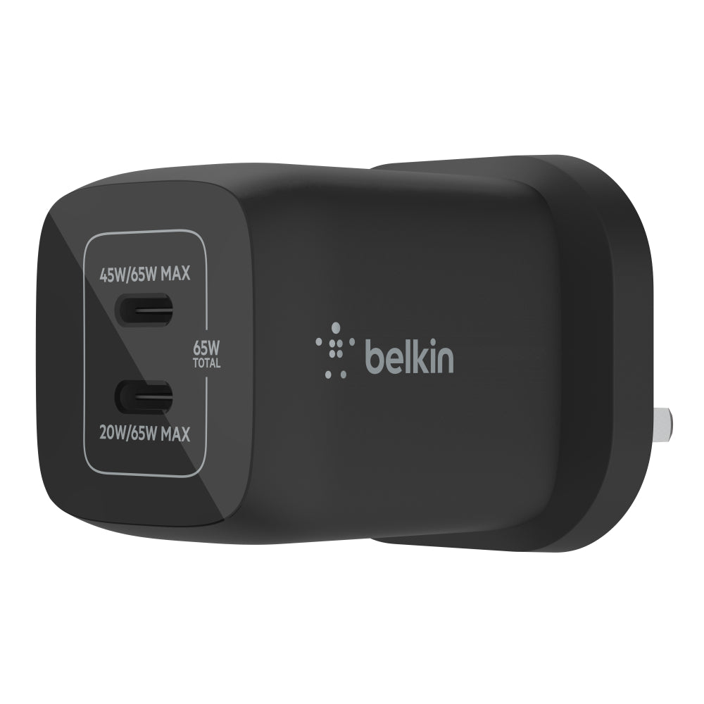 BELKIN BoostCharge 65W Dual USB-C PD Wall Charger w/ PPS - UK 3-Pin Plug - Black