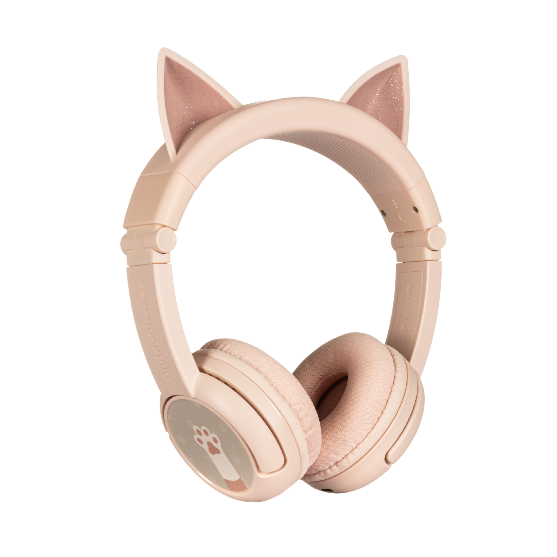 سماعة رأس لاسلكية بلوتوث BUDDYPHONES PlayEars+ - صوت رائع وتصميم آذان حيوانية مرحة - قطة - وردي