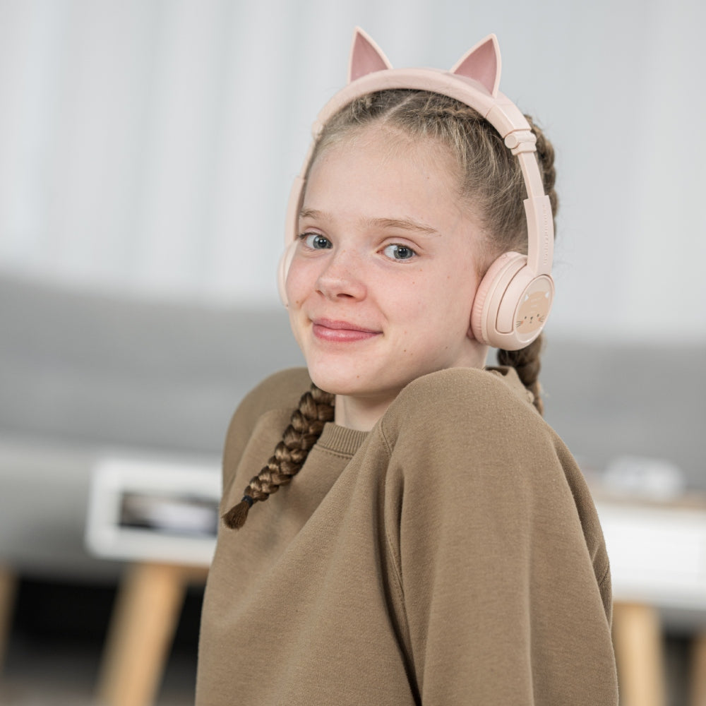 BUDDYPHONES PlayEars+ Bluetooth Wireless Headset - Superb Sound &amp; Playful Animal Ears Design - Cat - Pink