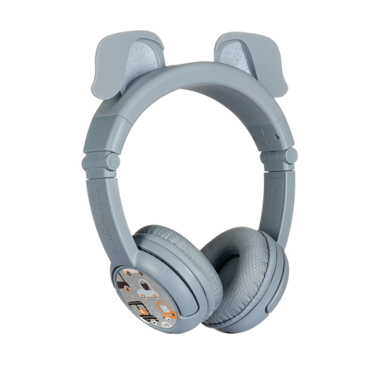 سماعة رأس لاسلكية بلوتوث BUDDYPHONES PlayEars+ - صوت رائع وتصميم آذان حيوانية مرحة - كلب - رمادي