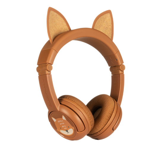 سماعة رأس لاسلكية بلوتوث BUDDYPHONES PlayEars+ - صوت رائع وتصميم آذان حيوانية مرحة - ثعلب - برتقالي