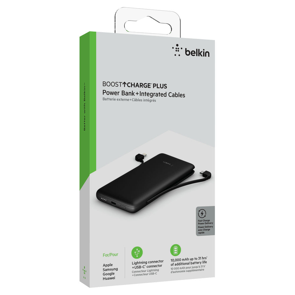 BELKIN Boost Charge 10K PD Power Bank with Integrated Lightning + USB-C - Black