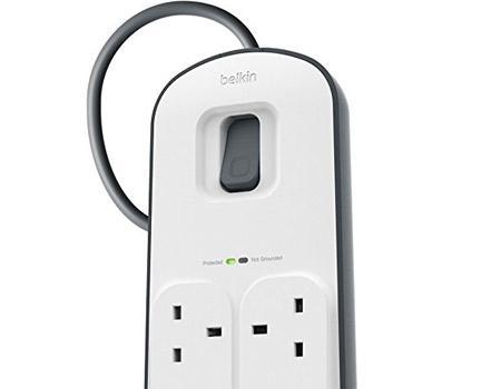 BELKIN 8 Way 2 m Surge Protection Strip with 2 x 2.4 A Shared USB Charging - White