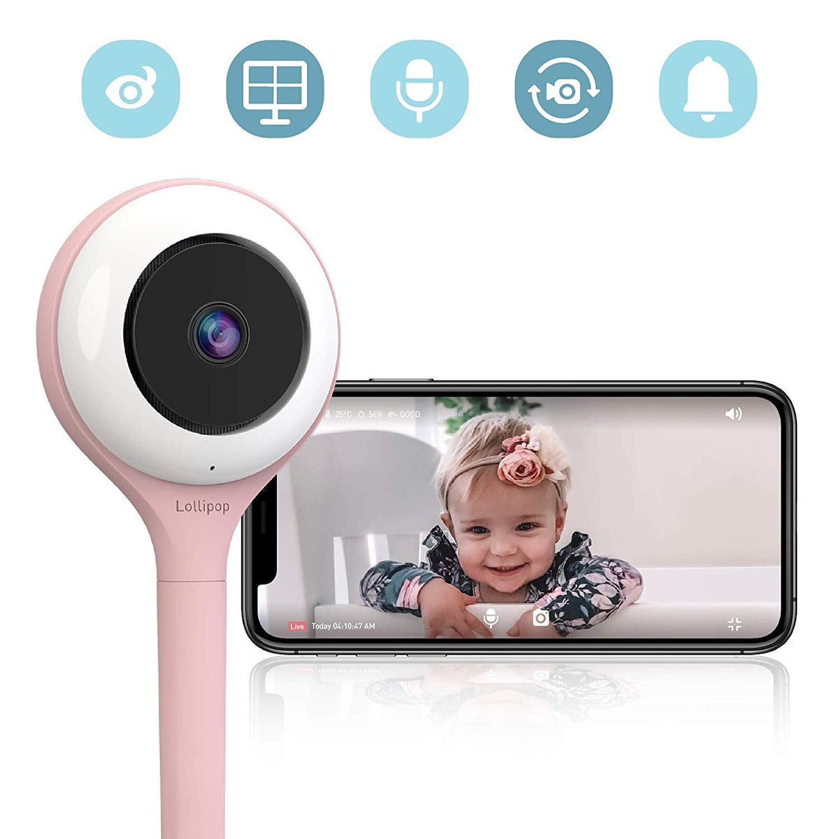 [OPEN BOX] LOLLIPOP HD WiFi Video Baby Monitor - Cotton Candy Pink