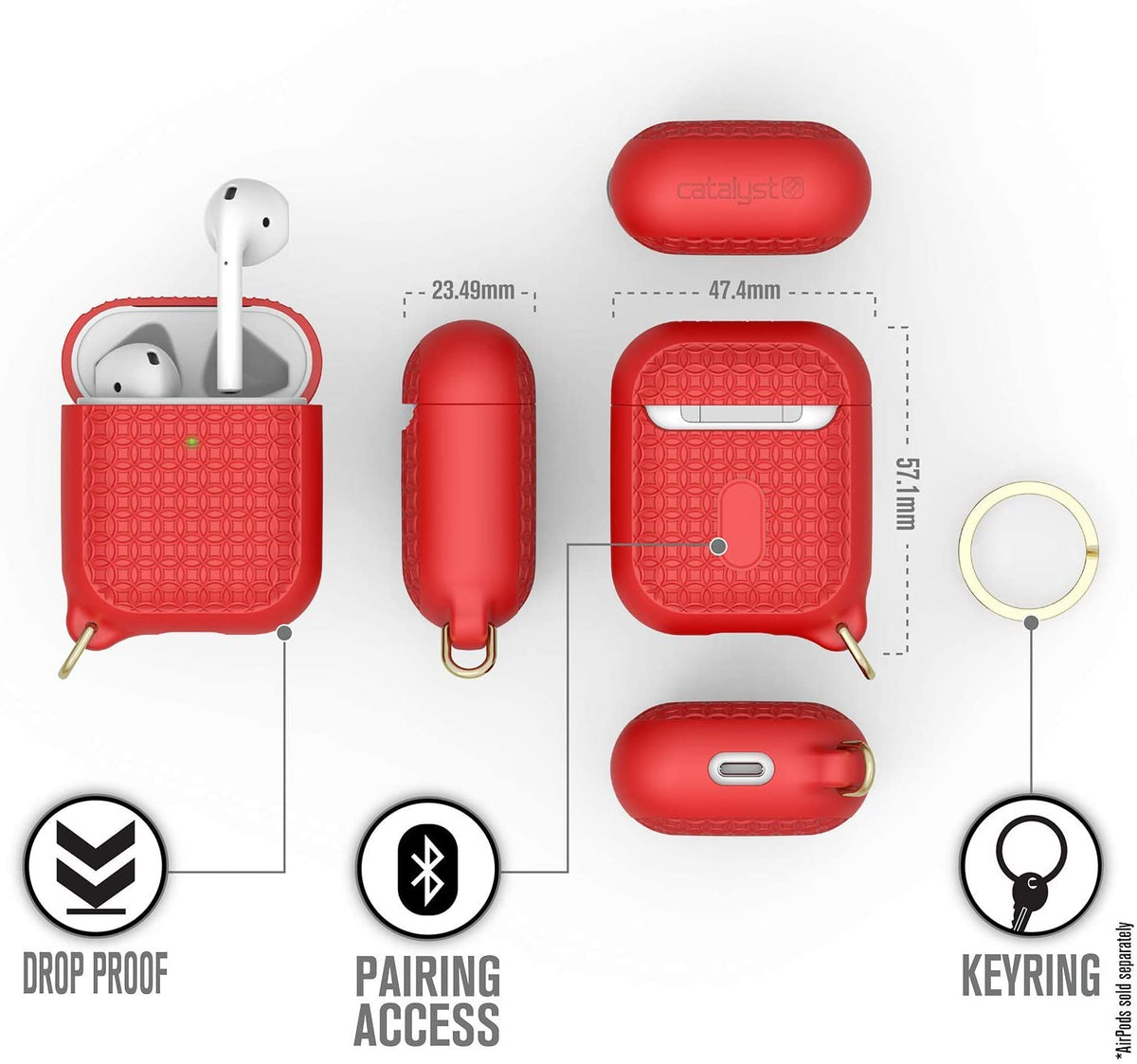 CATALYST Key Ring Case for AirPods 1 &amp; 2 - Flame Red