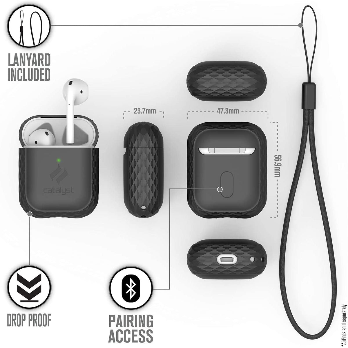 CATALYST Lanyard Case for AirPods 1 &amp; 2 - Stealth Black
