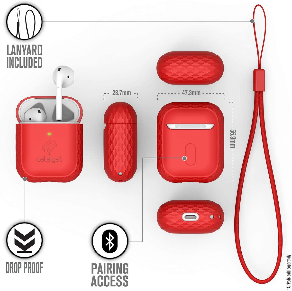 [OPEN BOX] CATALYST Lanyard Case for AirPods 1  and  2 - Flame Red