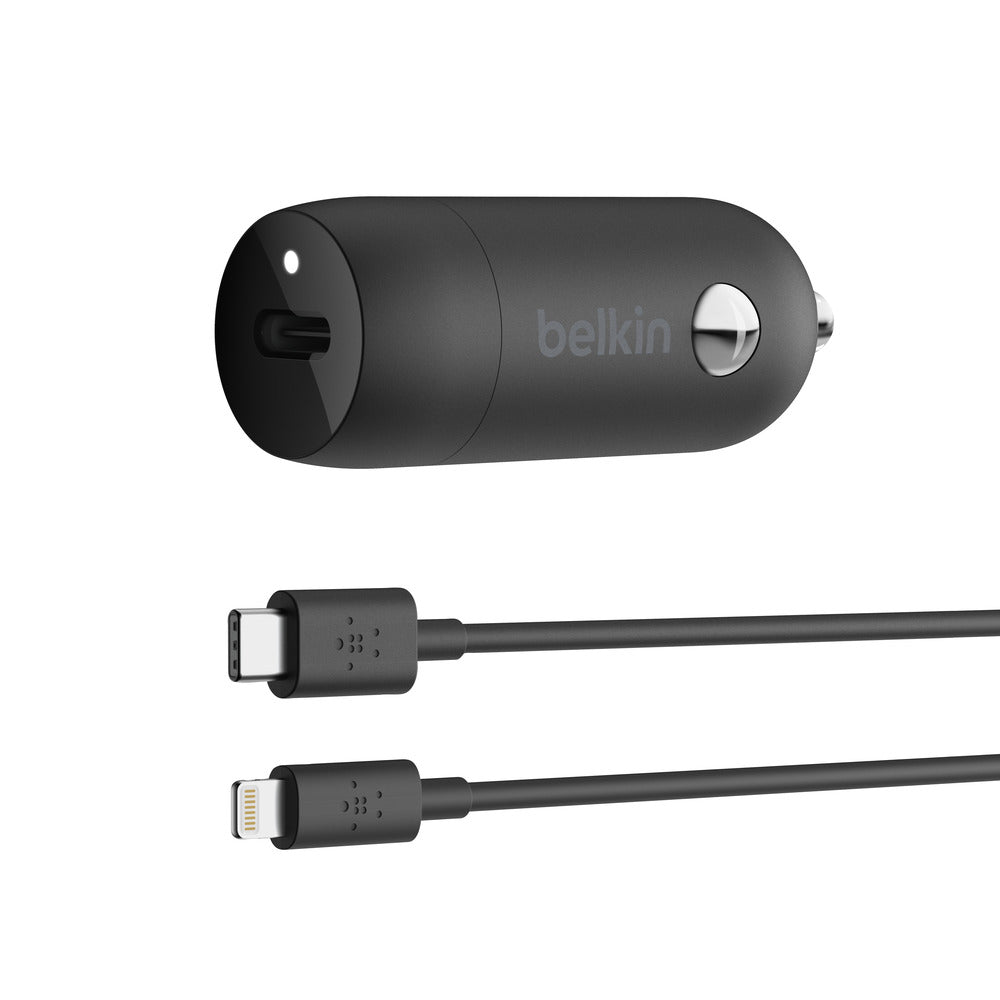 BELKIN 20W Car Charger With Lightning To USB-C Cable - 4 Feet - Black