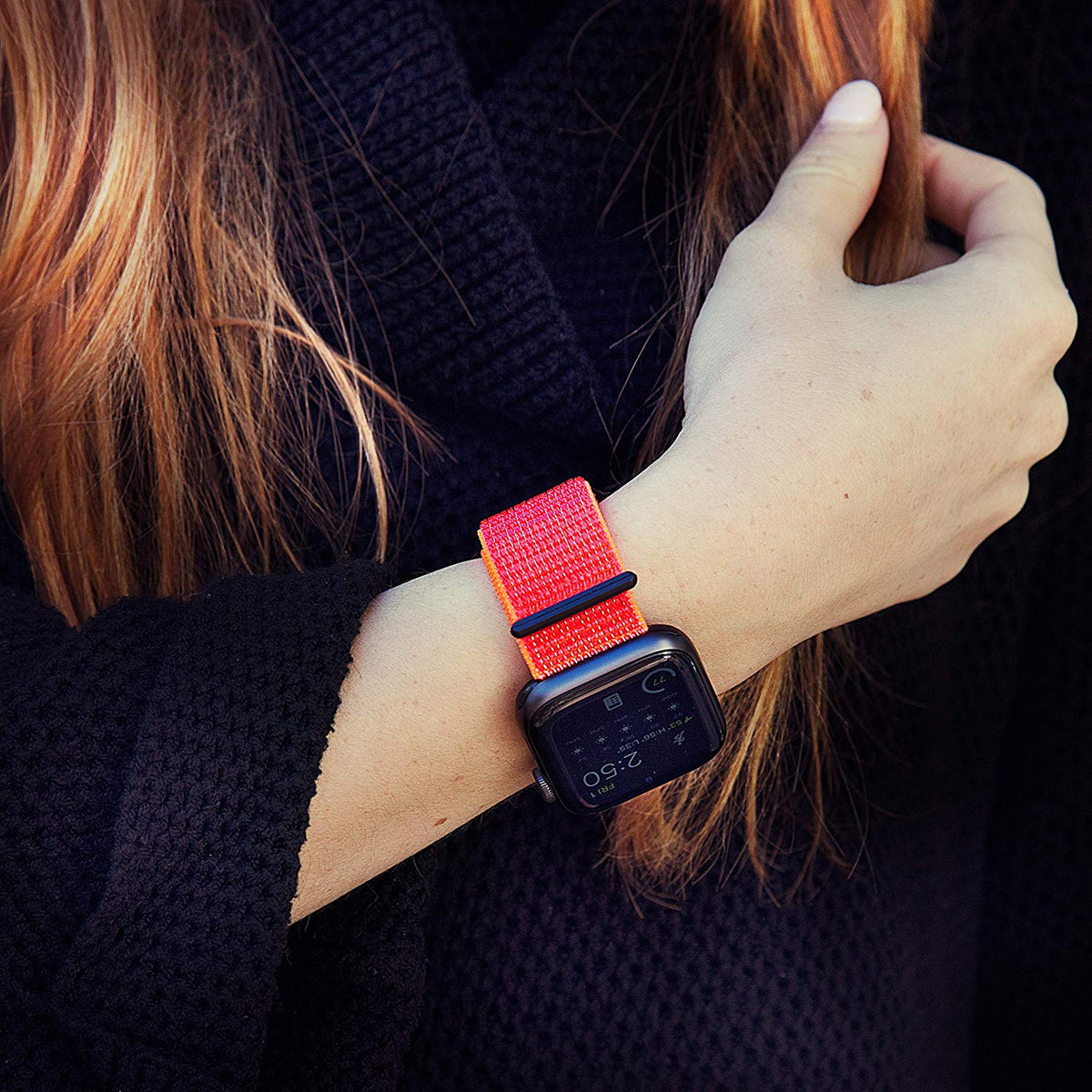 CASE-MATE 42-44mm Apple Watch Nylon Band for Series 1-8 &amp; SE - Reflective Neon Orange  (Apple Watch sold separately)