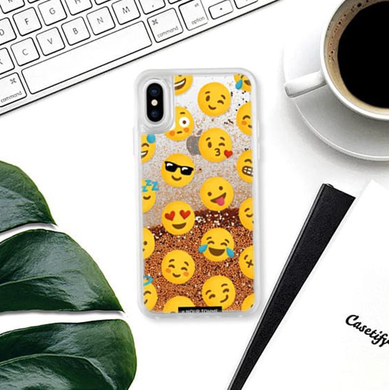 [OPEN BOX] CASETIFY Glitter Case - Rose Gold Emoji Love for iPhone XS/X