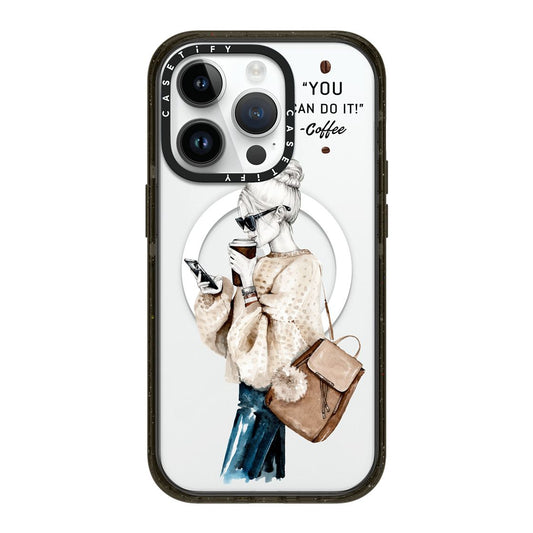 CASETIFY iPhone 14 Pro Impact Case with Magsafe - Girl and Coffee