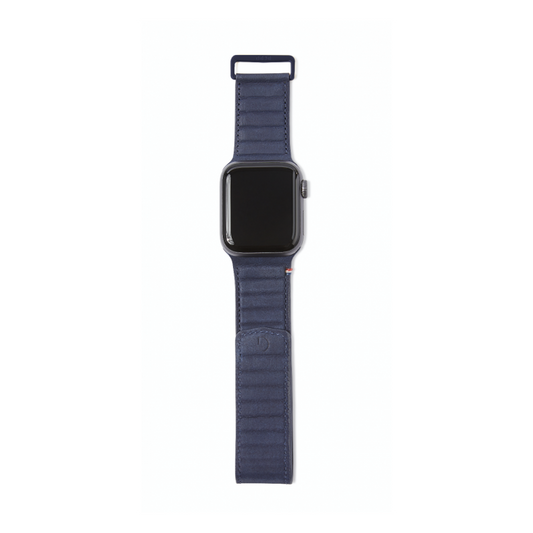 سوار جلدي مغناطيسي من DECODED مقاس 42-44 مم لساعات Apple Watch Series 1-8 و SE - أزرق