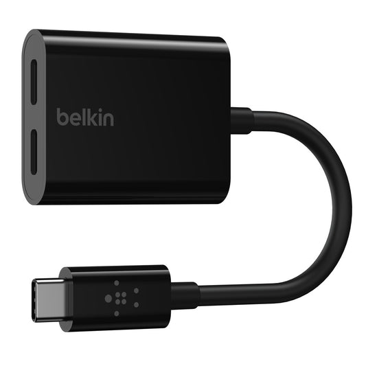 Belkin ROCKSTAR 3.5mm Audio + USB-C Charge Adapter - 2-Port Adapter for Audio and Charging, for iPad Pro 12.9"/11" Samsung Galaxy S20/Lite/Ultra/ Note20/10 & other compatible devices