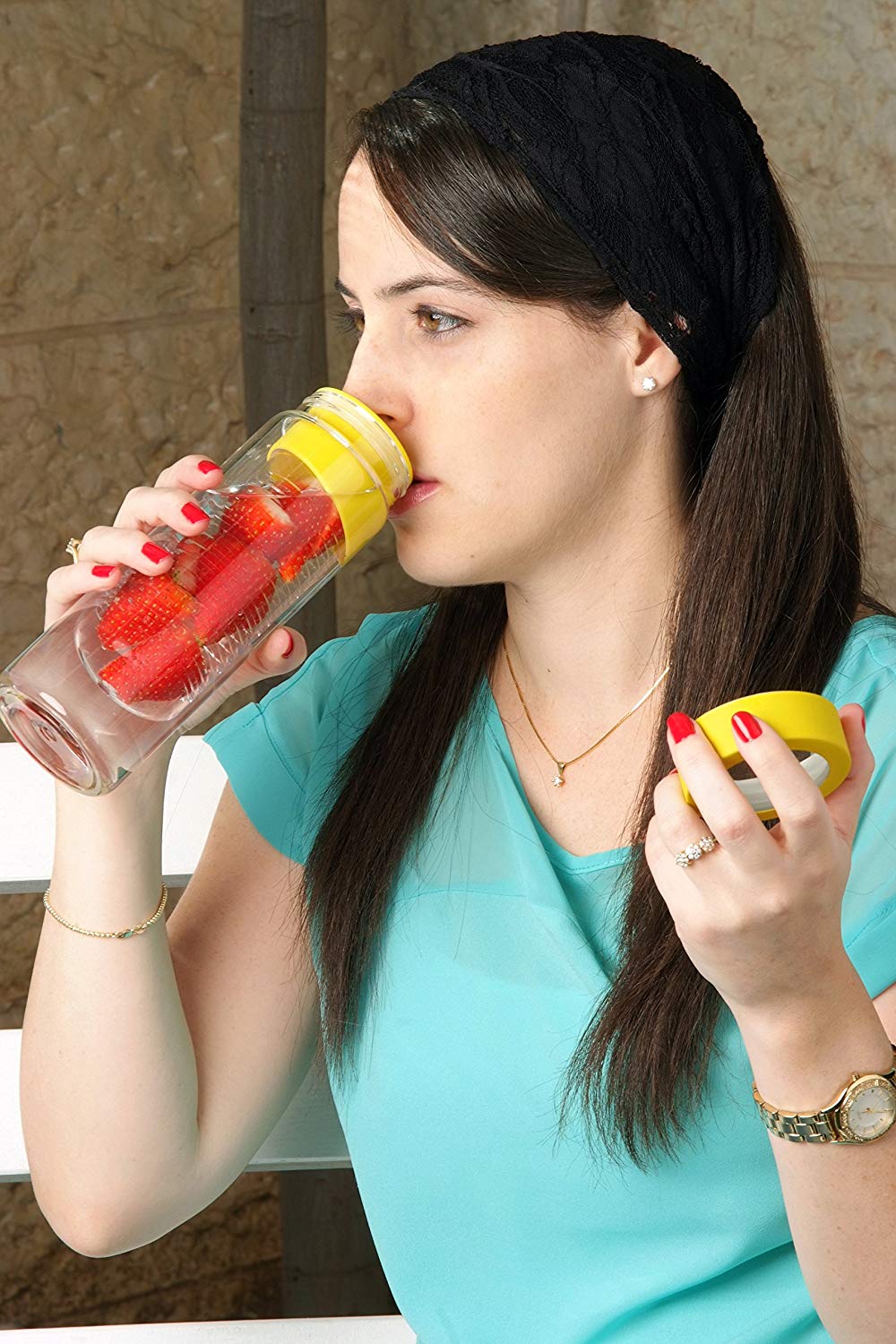 [OPEN BOX] ASOBU Flavor It Glass Water Bottle With Fruit Infuser Yellow 600 ml
