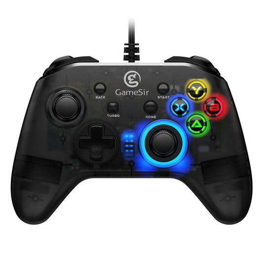 وحدة تحكم ألعاب سلكية GAMESIR T4W للكمبيوتر الشخصي، عصا تحكم USB مزدوجة الاهتزاز، تصميم شبه شفاف مع إضاءة خلفية LED