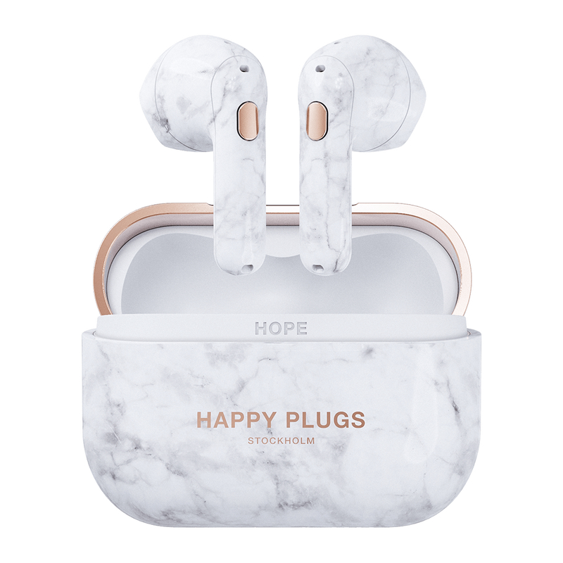 HAPPY PLUGS Hope True Wireless Headphones - White Marble