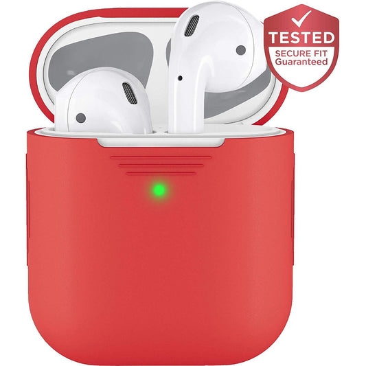 غطاء سيليكون واقٍ من KEYBUDZ PodSkinz لسماعات AirPods 1 و 2 - أحمر لافا 