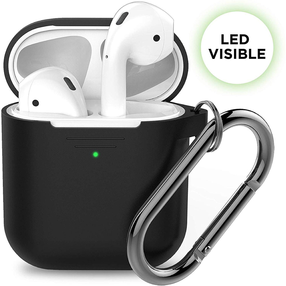 [علبة مفتوحة] حافظة مفاتيح KEYBUDZ PodSkinz مع حلقة تعليق لسماعات AirPods 1 و 2 - أسود 