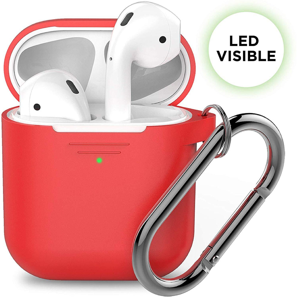 [علبة مفتوحة] حافظة مفاتيح KEYBUDZ PodSkinz مع حلقة تعليق لسماعات AirPods 1 و 2 - أحمر