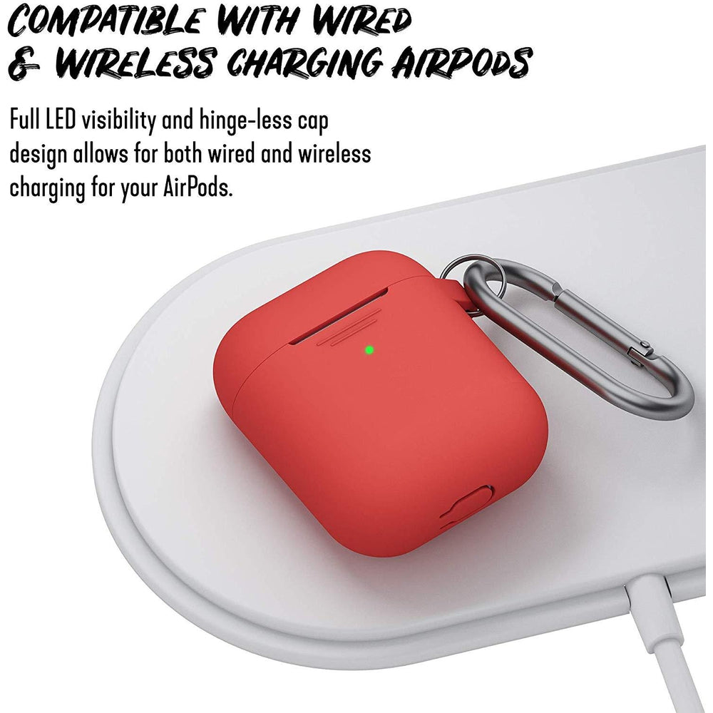 KEYBUDZ PodSkinz Keychain Case with Carabiner for AirPods 1 &amp; 2 - Red
