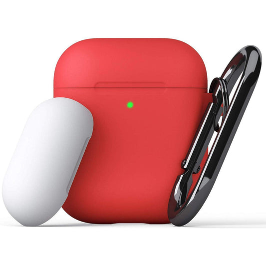 [علبة مفتوحة] حافظة KEYBUDZ PodSkinz Switch مع حلقة تعليق لسماعات AirPods 1 و 2 - أحمر 