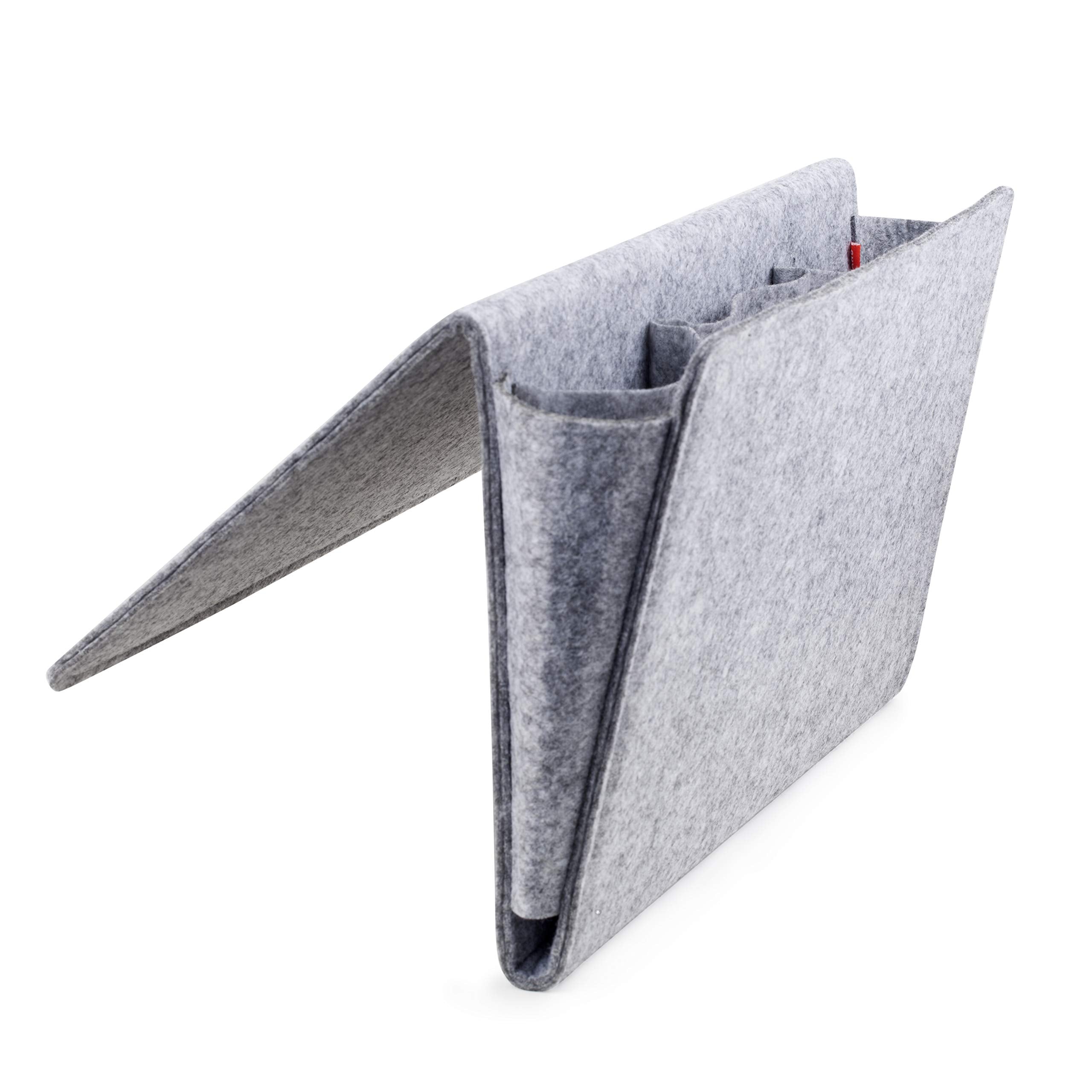 KIKKERLAND Felt Bedside Caddy - Bedside Storage Pocket and Holder for Book and more - Large - Gray