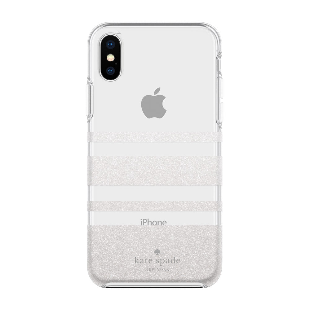 [OPEN BOX] KATE SPADE Hard Shell Case Charlotte Stripe White Glitter/Clear For iPhone XS/X