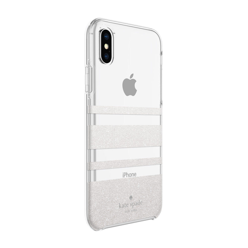 [OPEN BOX] KATE SPADE Hard Shell Case Charlotte Stripe White Glitter/Clear For iPhone XS/X