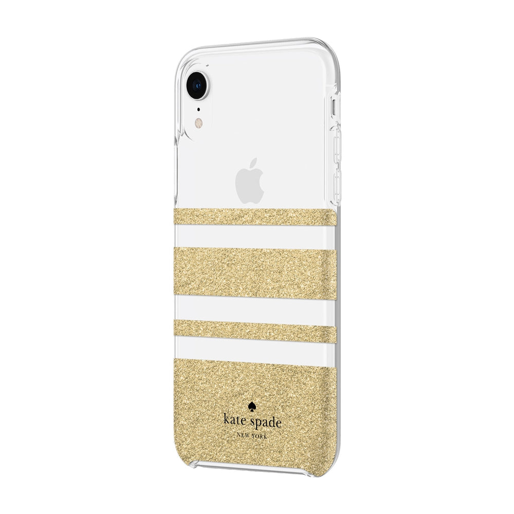 [OPEN BOX] KATE SPADE NEW YORK Protective Hardshell Case - Charlotte Stripe Gold Glitter / Clear For iPhone XR