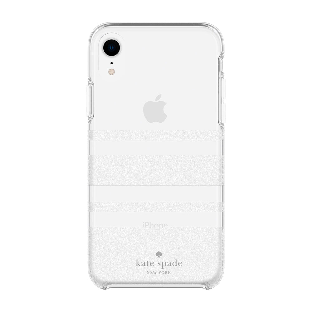 [OPEN BOX] KATE SPADE NEW YORK Protective Hardshell Case - Charlotte Stripe White Glitter / Clear For iPhone XR