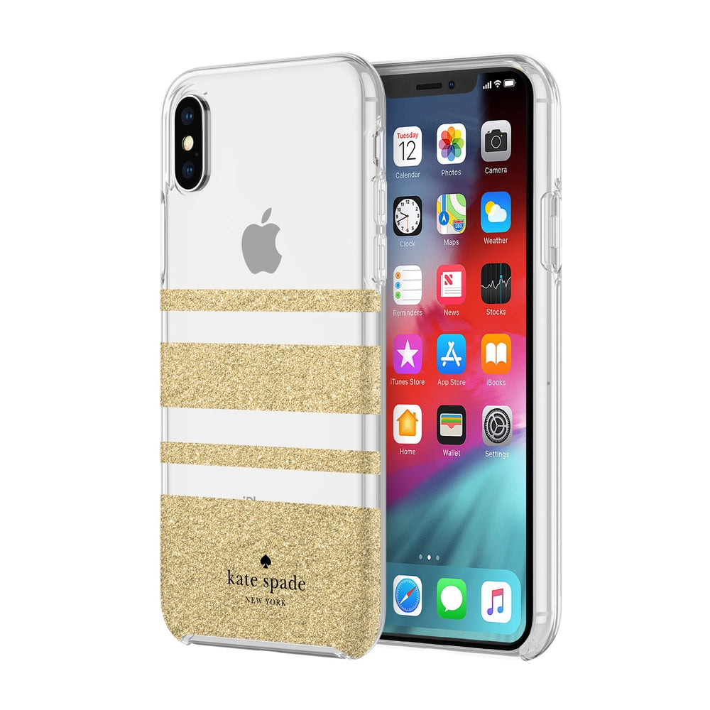 [OPEN BOX] KATE SPADE NEW YORK Charlotte Stripe Gold Glitter / Clear for iPhone XS Max