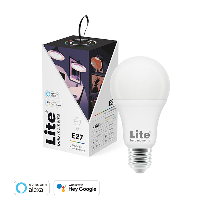 LITE BULB MOMENT A60 RGB LED Lamp 2700-6500K E27 8.5 Watts WiFi &amp; Bluetooth - 1 Pack- White