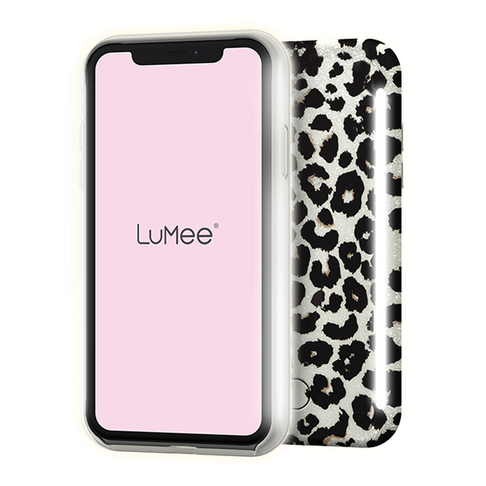LUMEE Duo Phone Case with Selfie Light for iPhone 11 Pro - Leopard Glitter