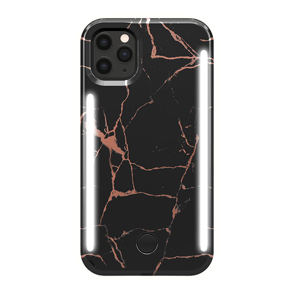 LUMEE Duo Phone Case with Selfie Light for iPhone 11 Pro - Metallic Marble - Black Rose Gold