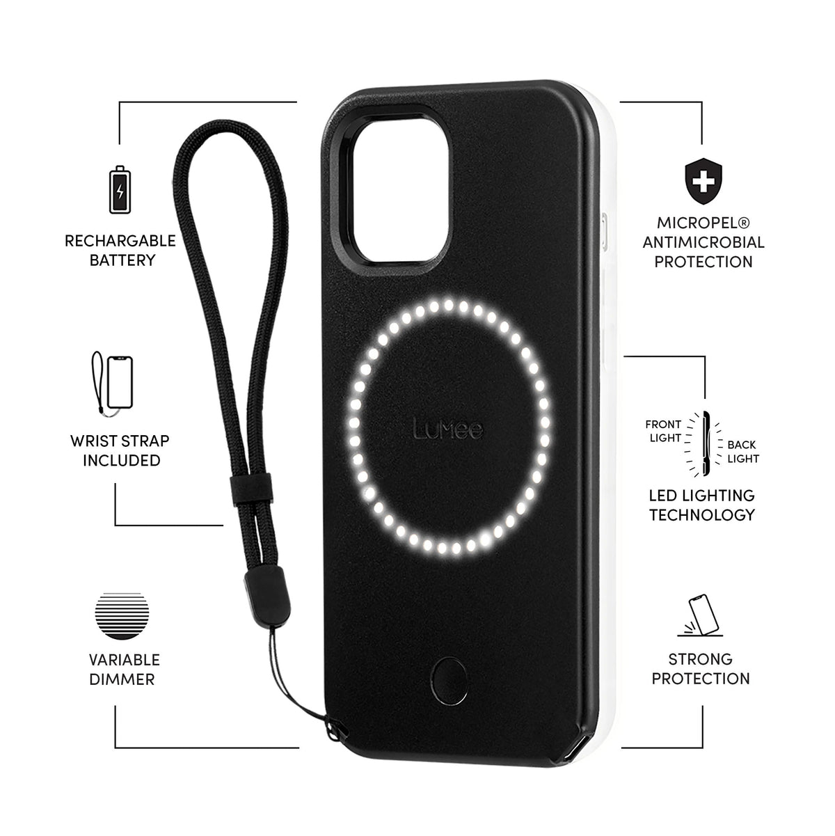 [OPEN BOX] LUMEE iPhone 12/12 Pro - Halo Selfie Light Case - Matte Black