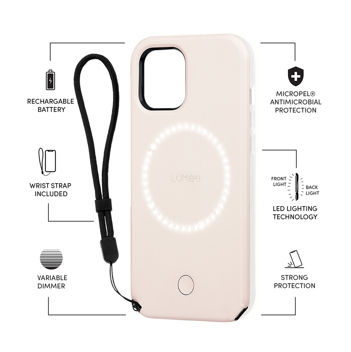 LUMEE iPhone 12/12 Pro - Halo Selfie Light Case - Millennial Pink