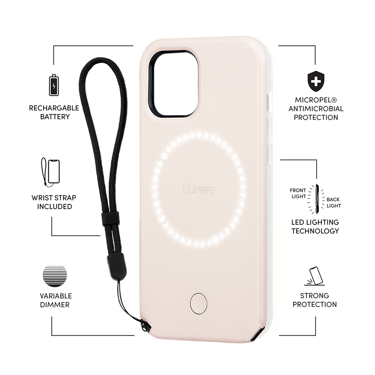[OPEN BOX] LUMEE iPhone 12/12 Pro - Halo Selfie Light Case - Millennial Pink