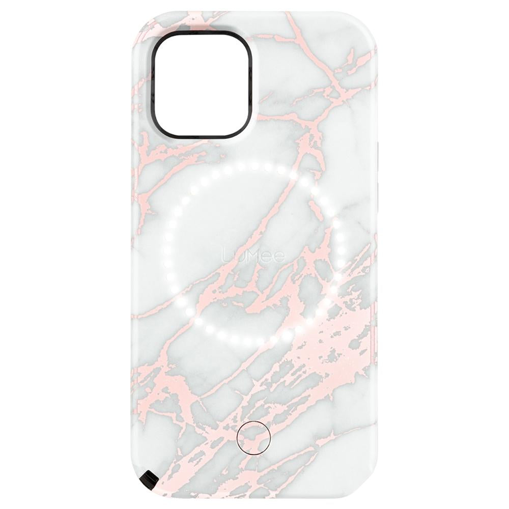 [OPEN BOX] LUMEE iPhone 12 Mini - Halo Selfie Light Case - Rose Gold White Marble