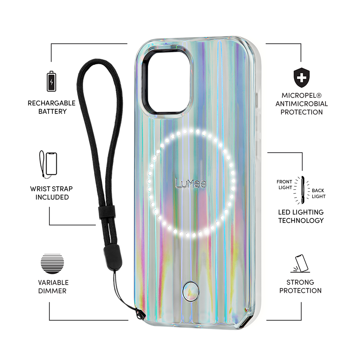 LUMEE iPhone 12 Mini - Halo Selfie Light Case - Bolt w/ Micropel