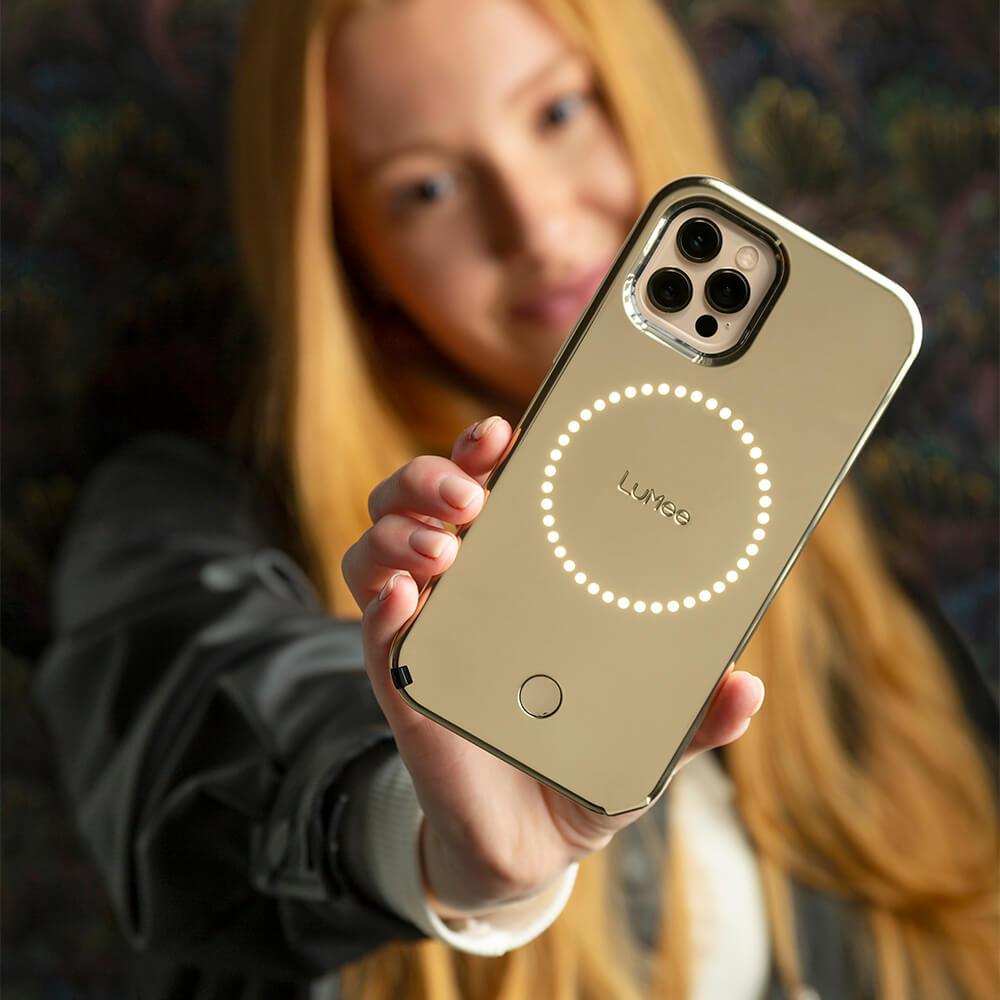 LUMEE iPhone 13 Pro Max - Halo Selfie Light Case - Gold Mirror