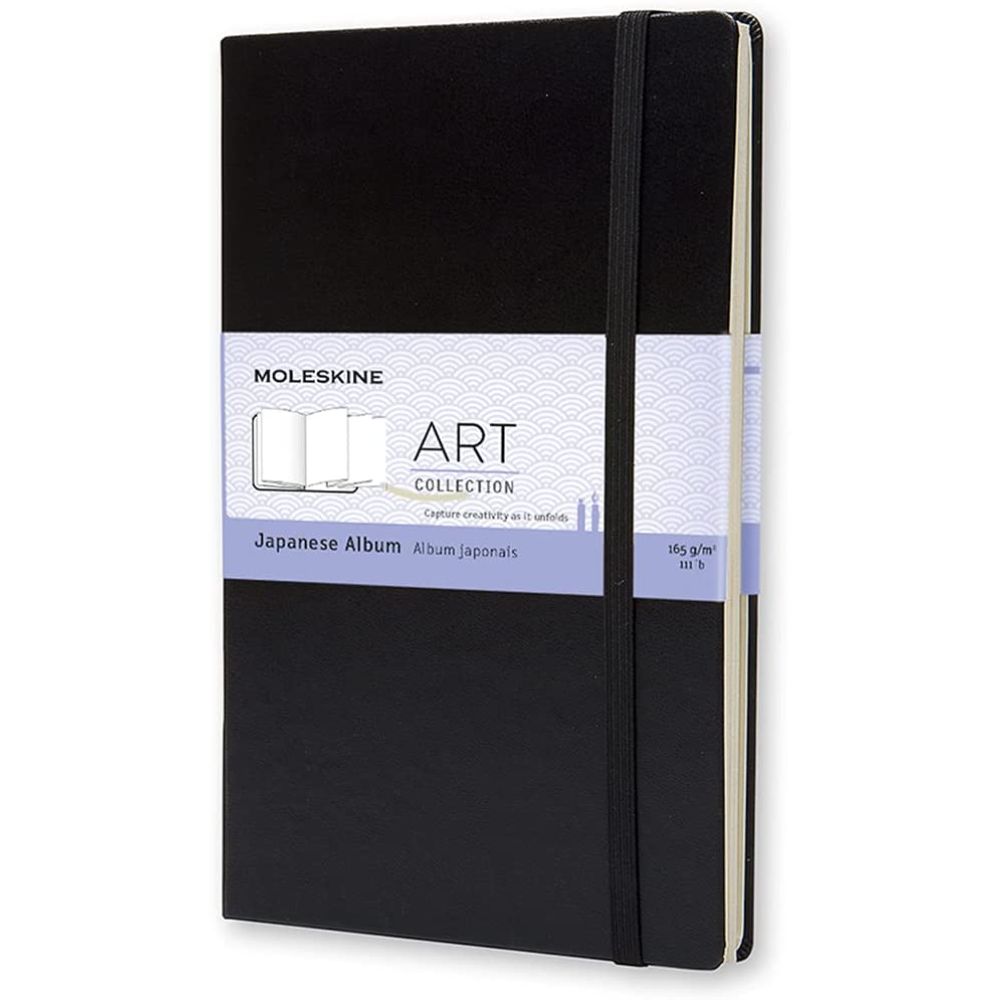 MOLESKINE 13 x 21 cm Art Collection Japanese Album Sketchbook with Hard Cover and Elastic Closure Paper Suitable for Pens, Pastels and Charcoal - Black