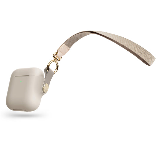 [علبة مفتوحة] حافظة MOSHI Pebbo لسماعات AirPods من الجيل الأول/الثاني مع حزام معصم قابل للفصل - لون بيج سافانا