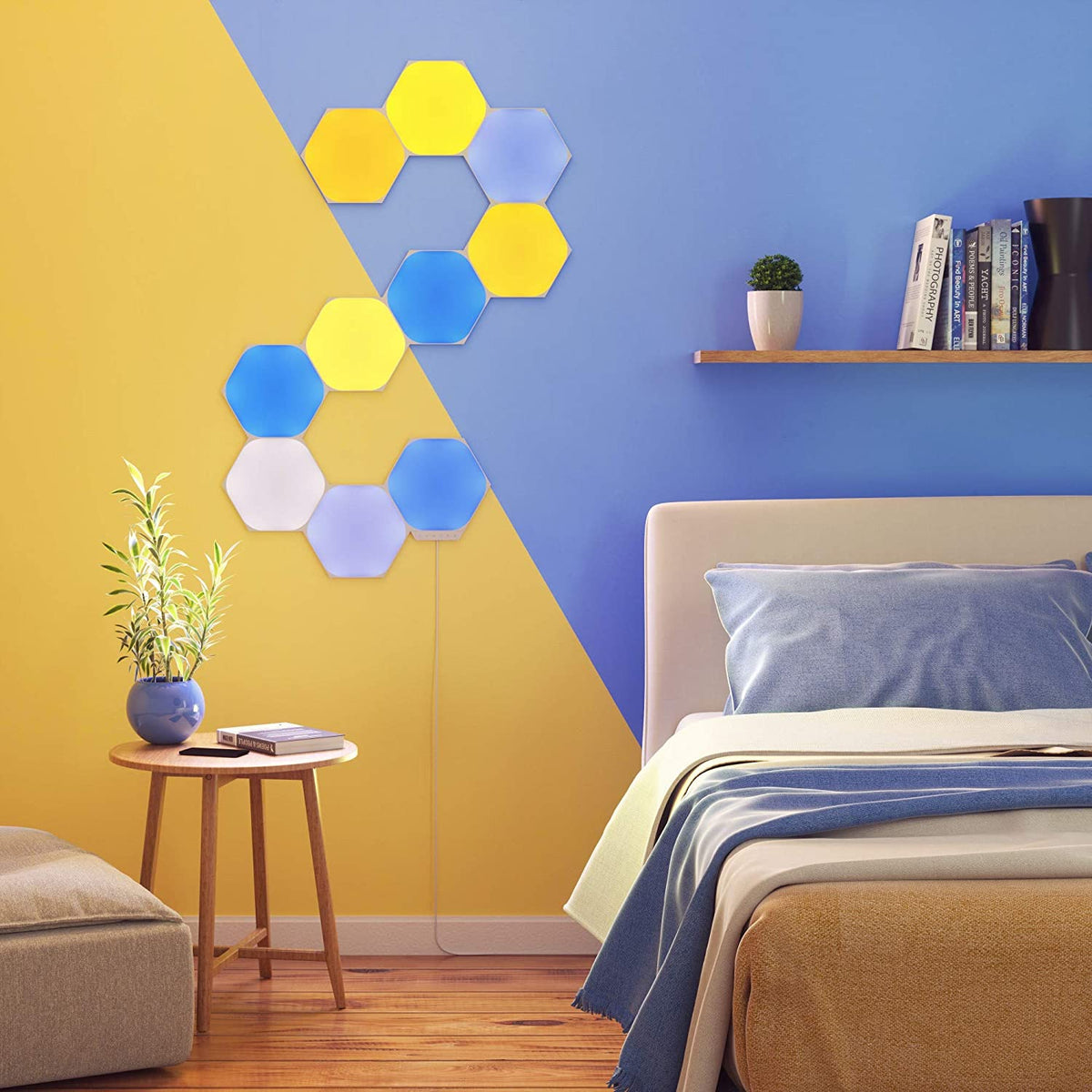 NANOLEAF Shapes Hexagons Starter Kit - Smart WiFi LED Panel System w/ Music Visualizer - 9 Pack - White + FREE Installation in UAE